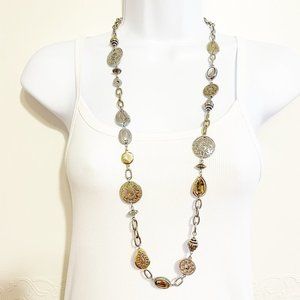 Chico's Medallion Gold and Silver Long Silver Chain Link Necklace